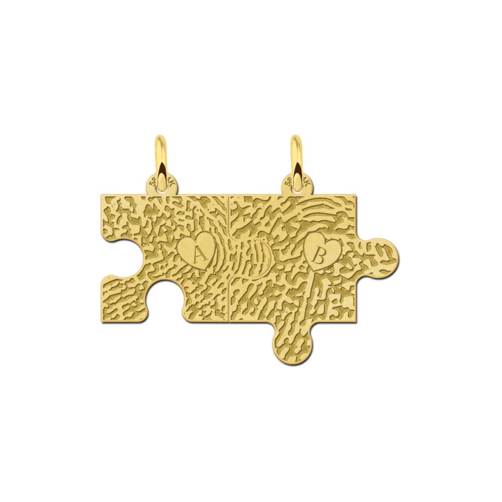 Gouden vriendschapsketting puzzelstuk met vingerafdruk & initiaal GHEV046 — foto 1