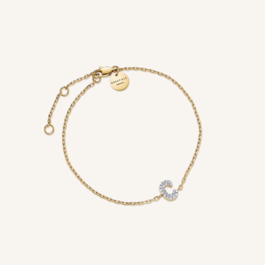 Rosefield Crystal Letter C armband – goudkleurig – productfoto 1