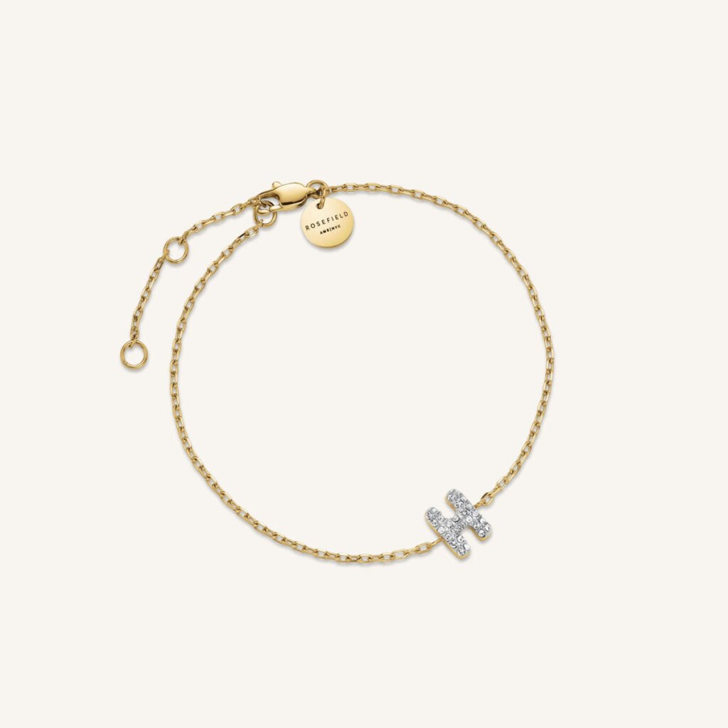 Rosefield Crystal Letter H armband – goudkleurig – productfoto 1