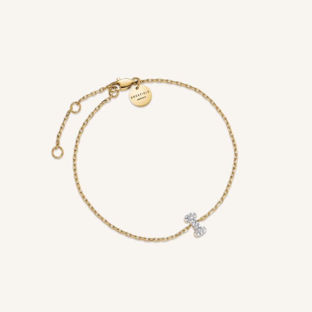 Rosefield Crystal Letter I armband – goudkleurig – productfoto 1