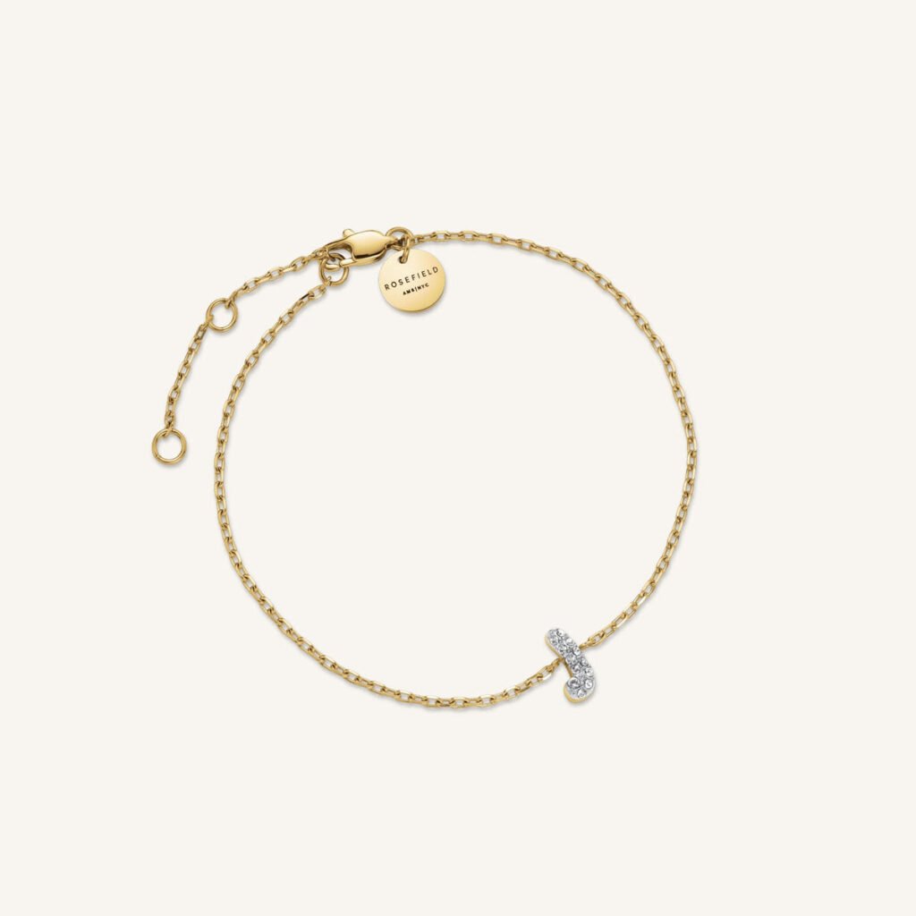 Rosefield Crystal Letter J armband – goudkleurig – productfoto 1