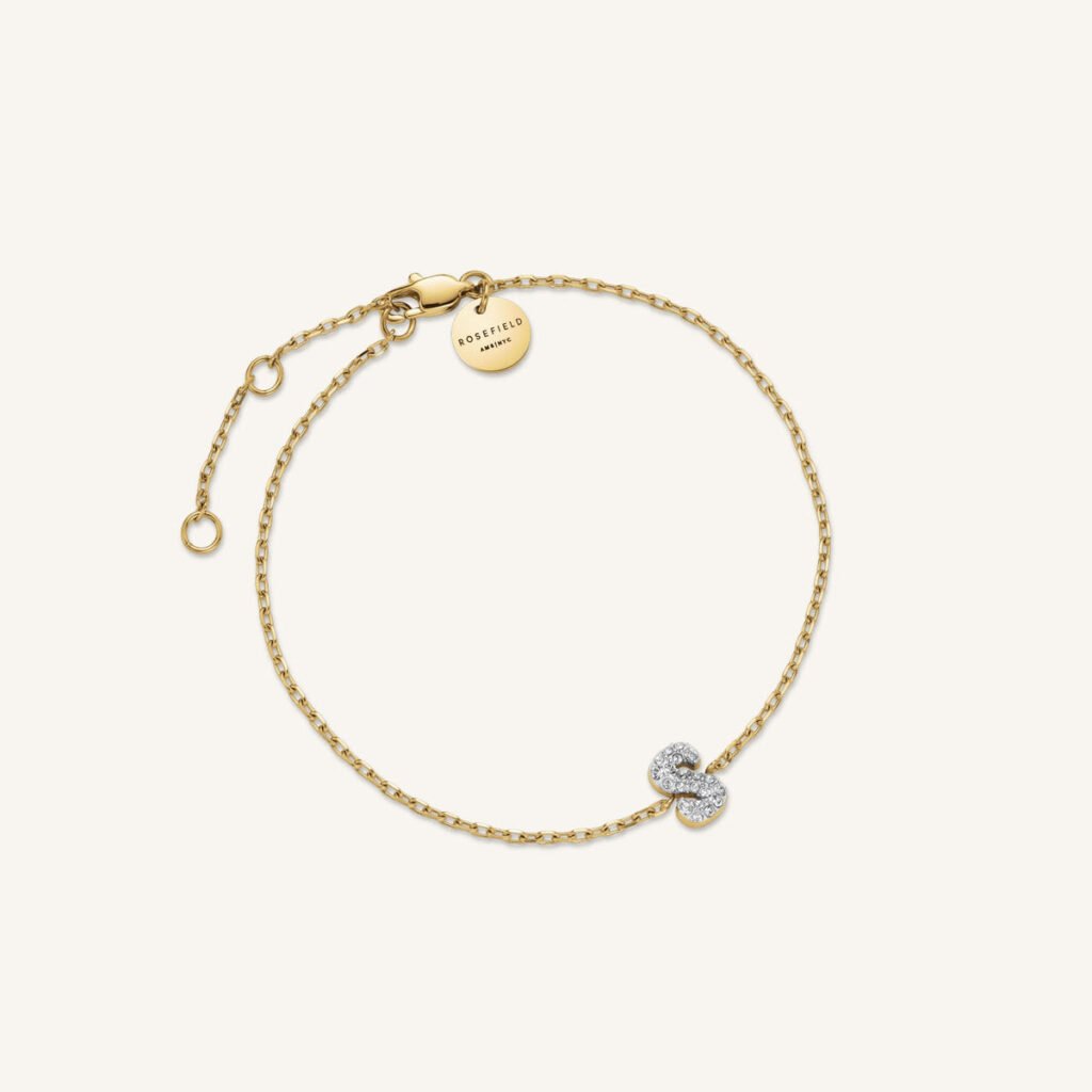 Rosefield Crystal Letter S armband – goudkleurig – productfoto 1