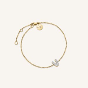 Rosefield Crystal Letter V armband – goudkleurig – productfoto 1