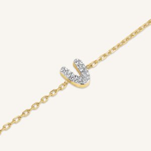 Rosefield Crystal Letter V armband – goudkleurig – productfoto 2