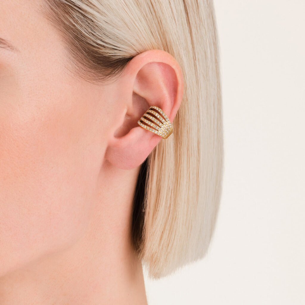 Rosefield Caged Crystal Earcuff – goudkleurig – productfoto 2