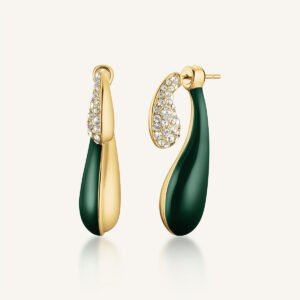 Rosefield Enamel Pave oorbellen – goudkleurig / groen – productfoto 1