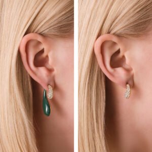 Rosefield Enamel Pave oorbellen – goudkleurig / groen – productfoto 2