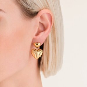 Rosefield Double Heart oorbellen – goudkleurig – productfoto 2