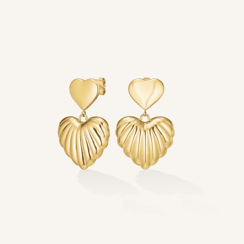 Rosefield Double Heart oorbellen – goudkleurig – productfoto 1