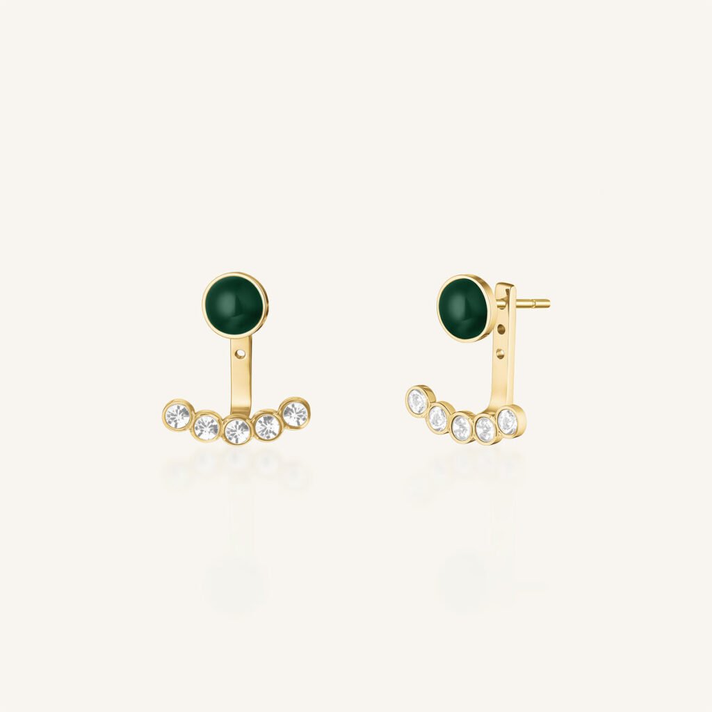 Rosefield Enamel Pave oorknopjes – goudkleurig / groen – productfoto 1