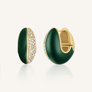 Rosefield Enamel Pave oorringen – goudkleurig / groen – productfoto 1