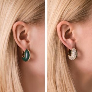 Rosefield Enamel Pave oorringen – goudkleurig / groen – productfoto 2