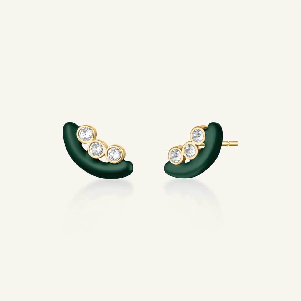 Rosefield Enamel Crystals oorknopjes – goudkleurig / groen – productfoto 1