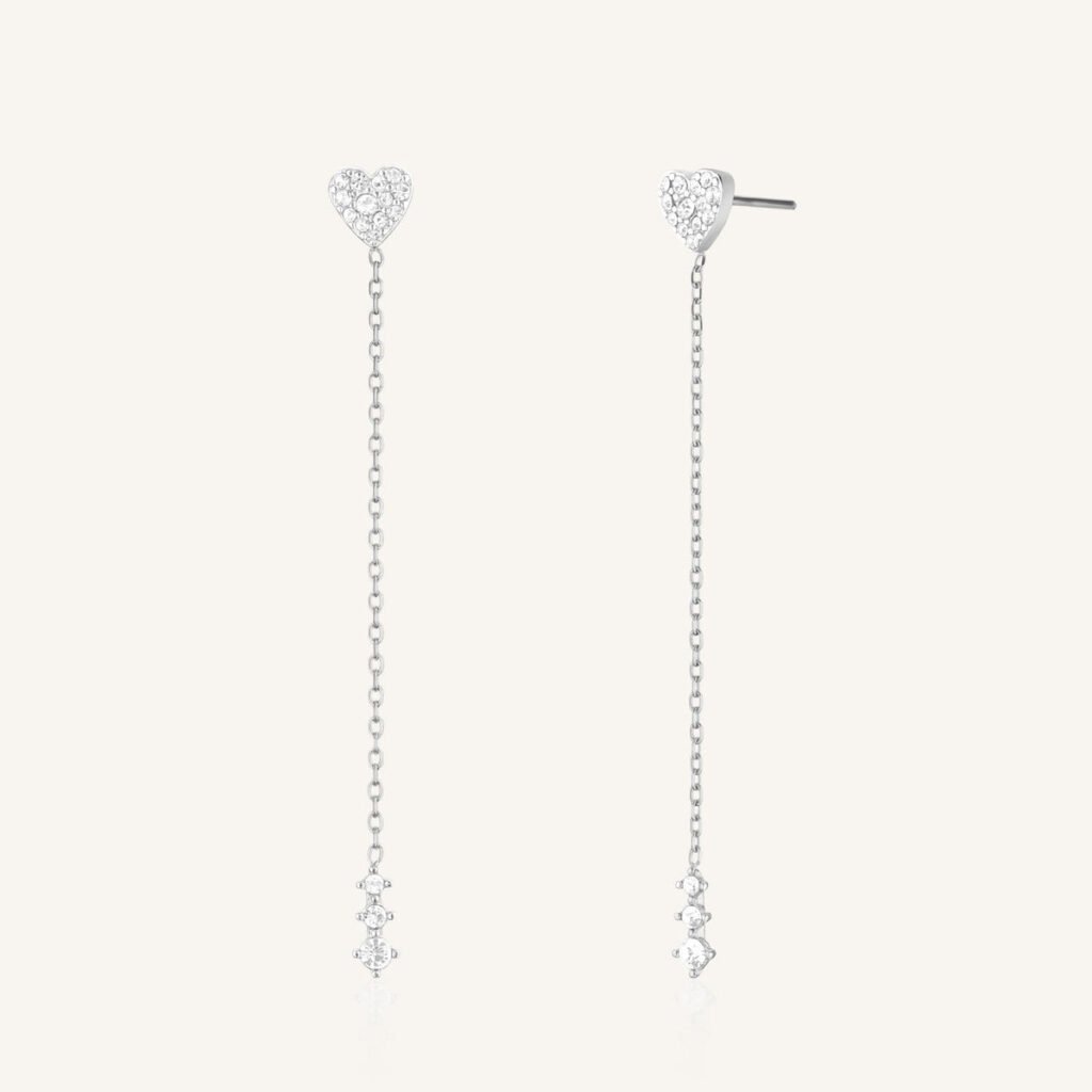 Rosefield Long Heart oorbellen – goudkleurig / zilverkleurig – productfoto 2
