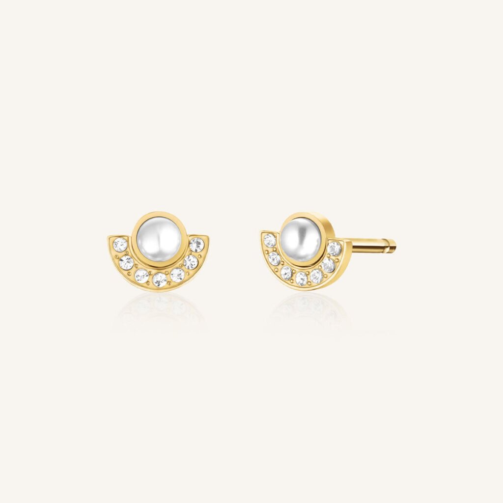 Rosefield Pearl Halo oorknopjes – goudkleurig – productfoto 1