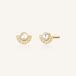 Rosefield Pearl Halo oorknopjes – goudkleurig – productfoto 1