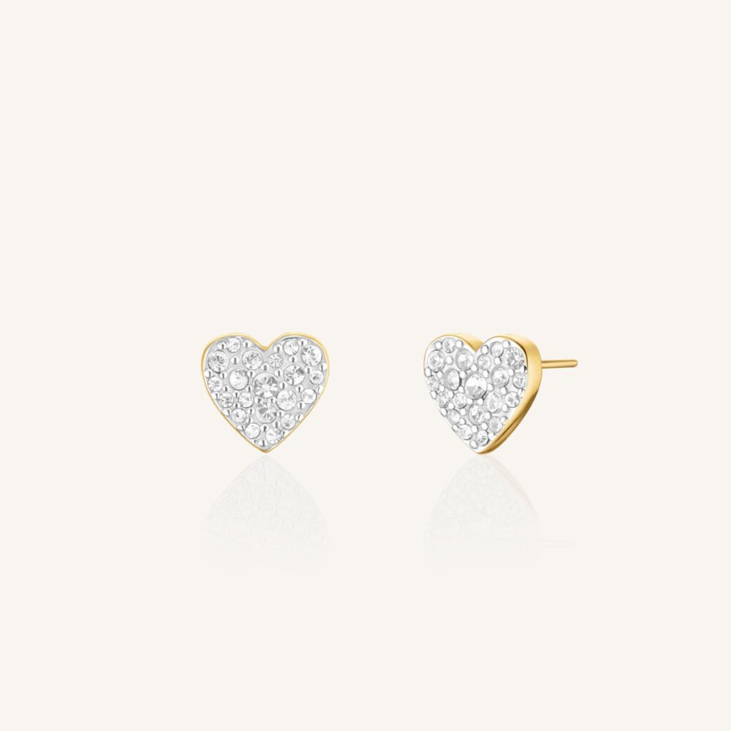 Rosefield Pavé Heart oorknopjes – goudkleurig – productfoto 1