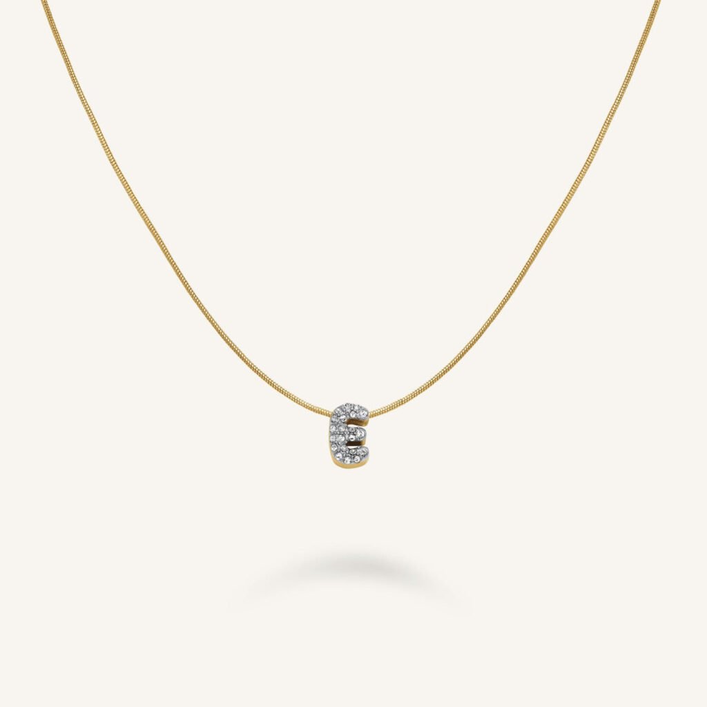 Rosefield Crystal Letter E ketting – goudkleurig – productfoto 1