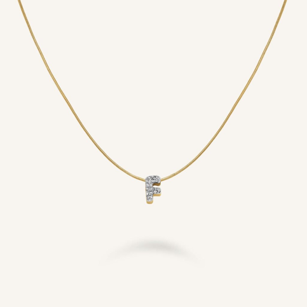Rosefield Crystal Letter F ketting – goudkleurig – productfoto 1