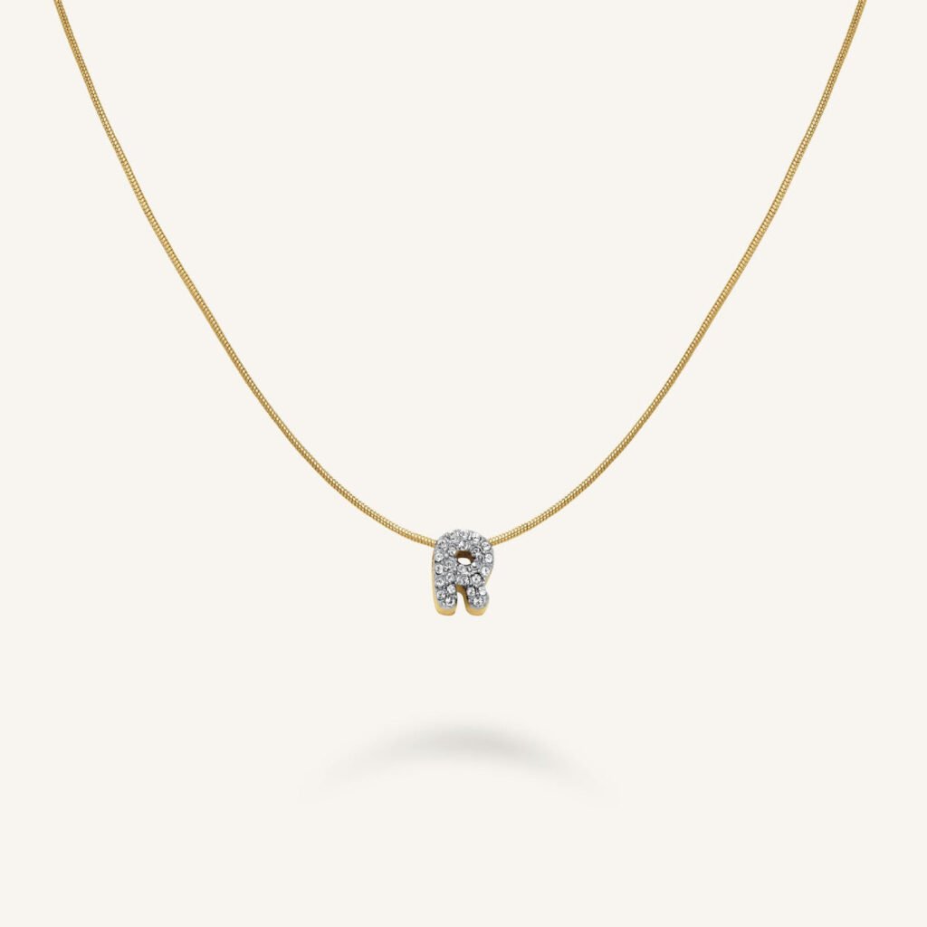 Rosefield Crystal Letter R ketting – goudkleurig – productfoto 1