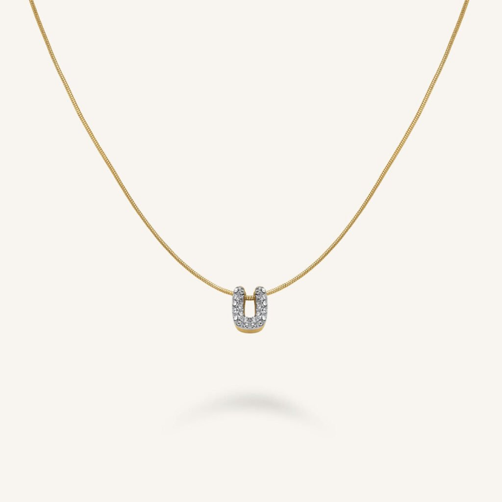 Rosefield Crystal Letter U ketting – goudkleurig – productfoto 1