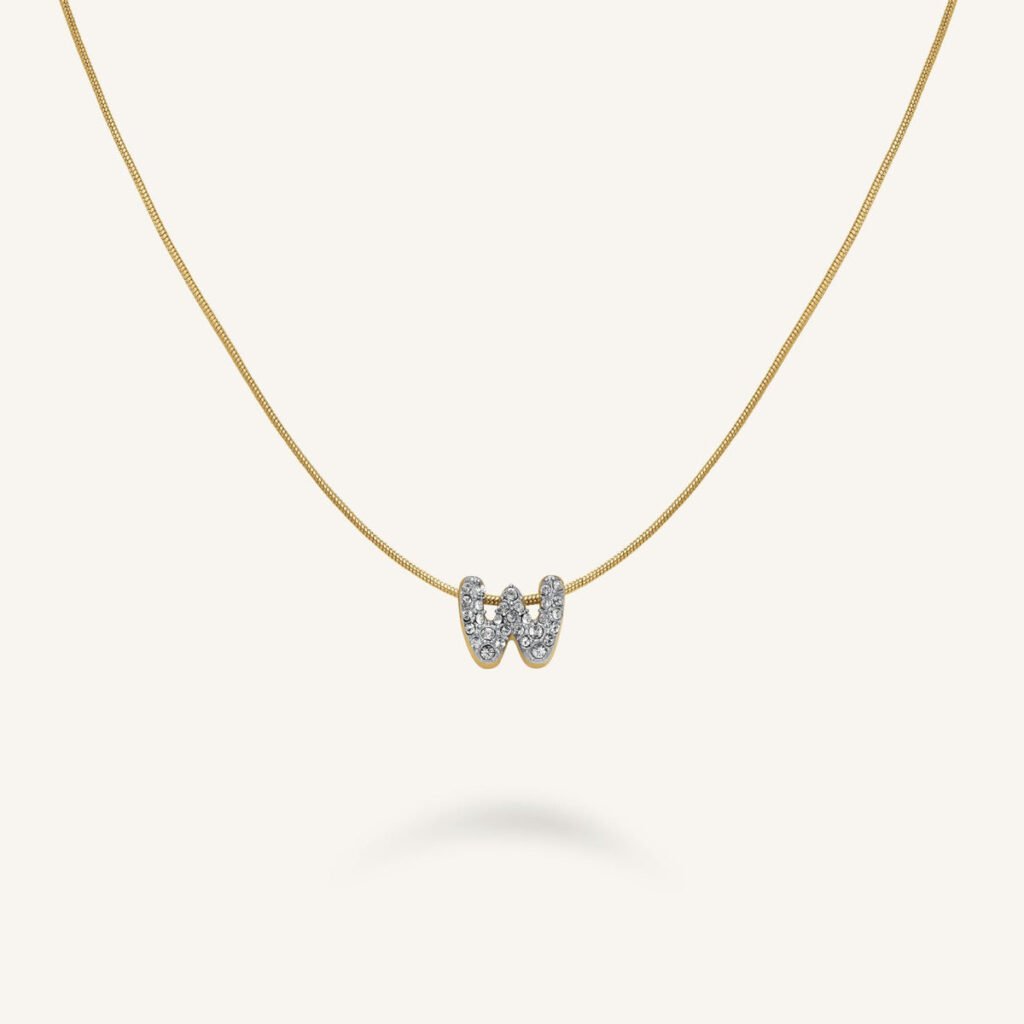 Rosefield Crystal Letter W ketting – goudkleurig – productfoto 1