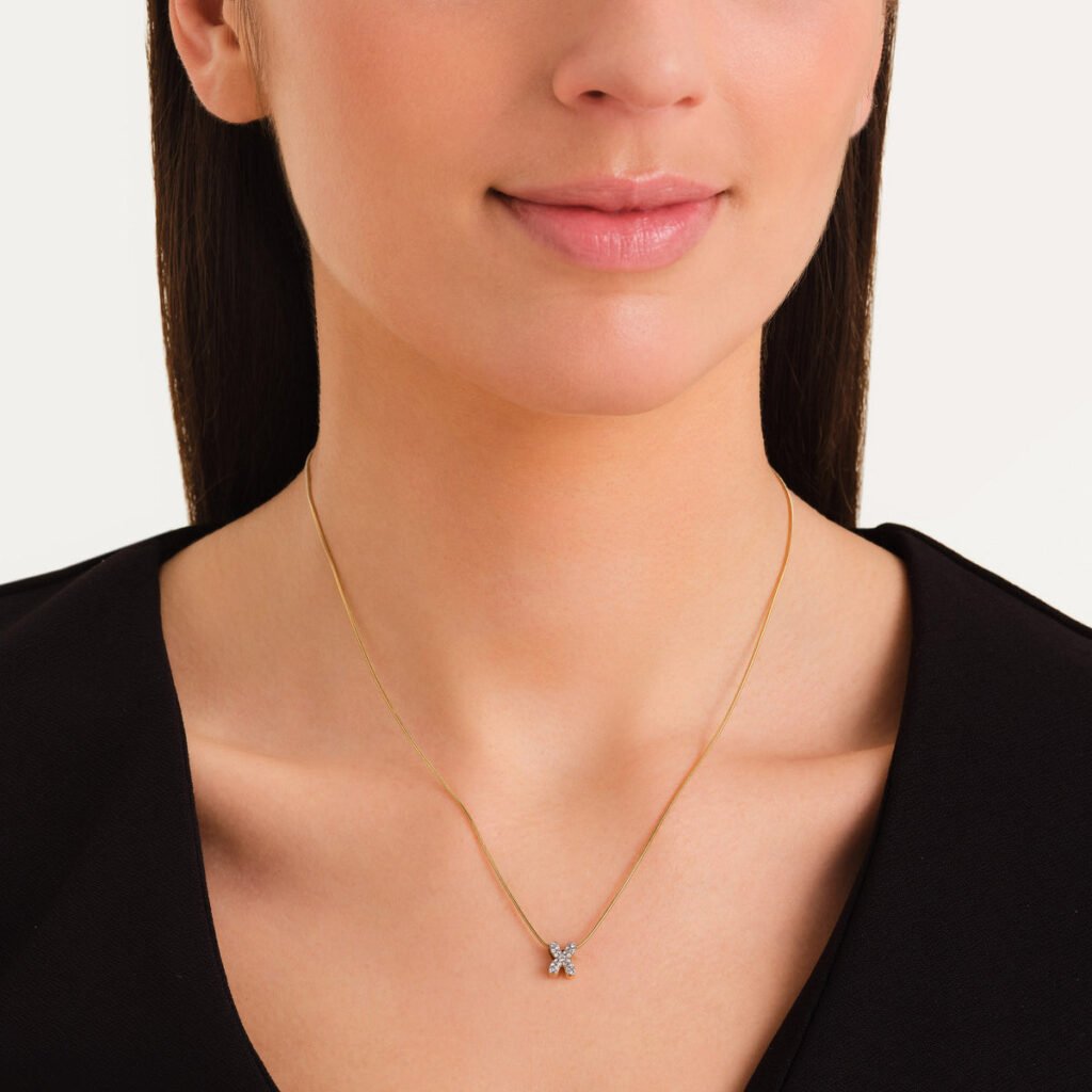 Rosefield Crystal Letter X ketting – goudkleurig – productfoto 2