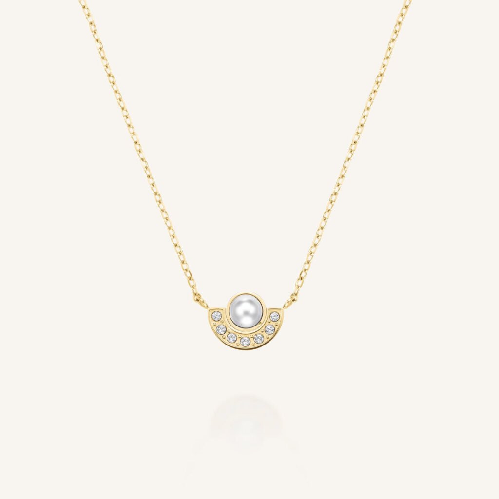 Rosefield Pearl Halo ketting – goudkleurig – productfoto 1