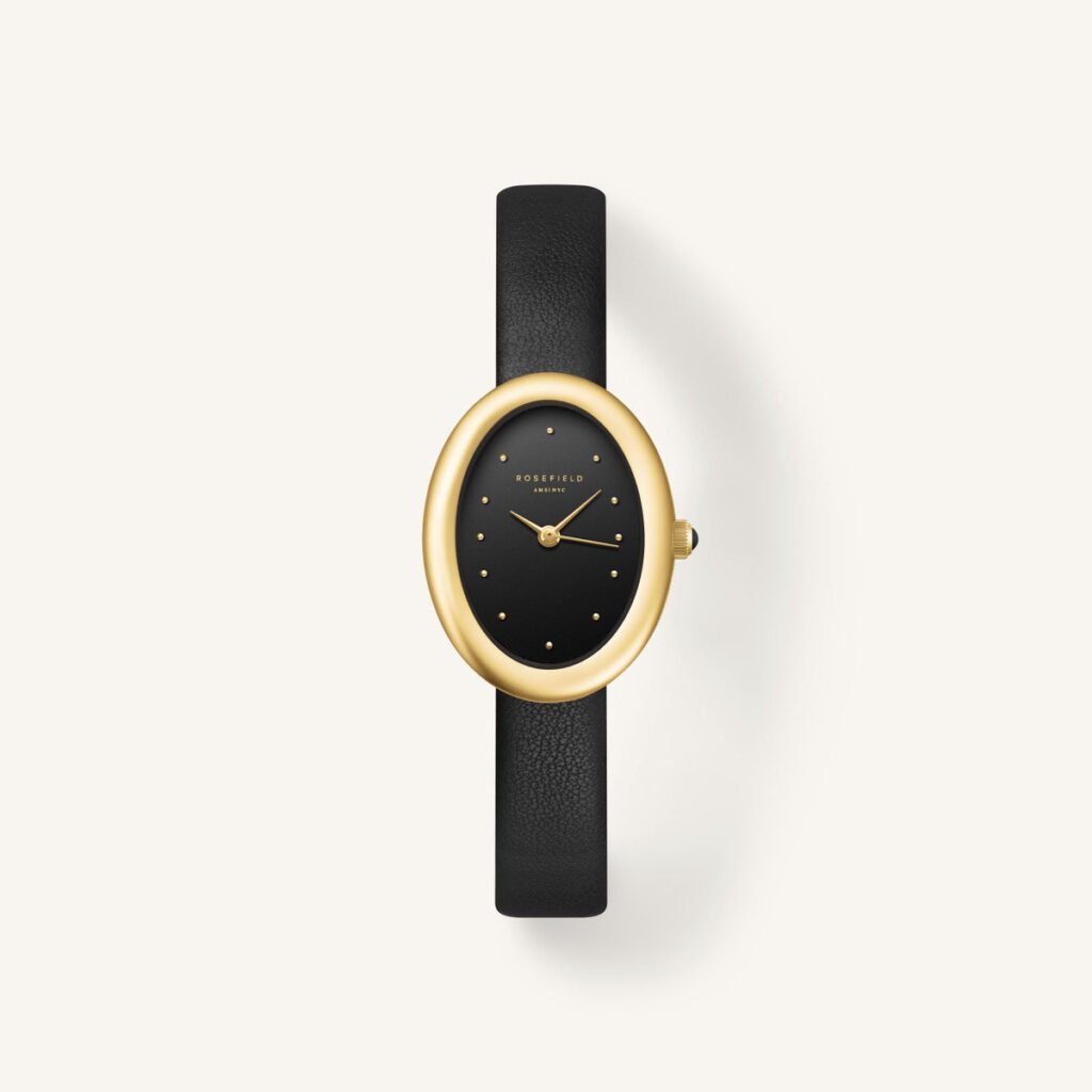 Rosefield Ovale Black horloge – goudkleurig / zwart – productfoto 1