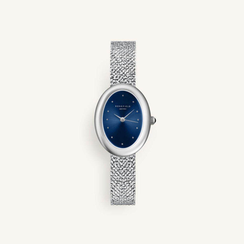 Rosefield Ovale Indigo horloge – zilverkleurig – productfoto 1