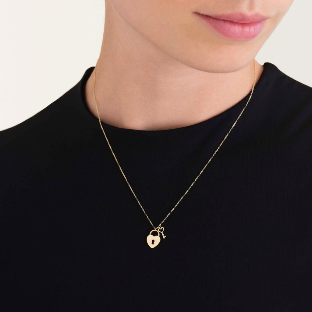 Rosefield Heart Lock ketting – 14 karaat goud – productfoto 2