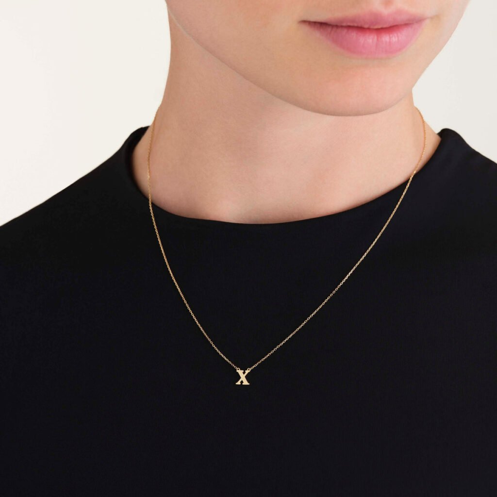 Rosefield Initial ketting X – 14 karaat goud – productfoto 2