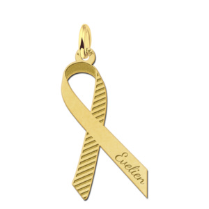 Gouden Pink Ribbon hanger met streepjes en gravure GPRH02 – foto 1