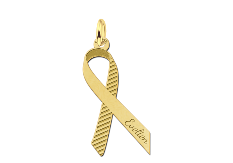 Gouden Pink Ribbon hanger met streepjes en gravure GPRH02 – foto 1