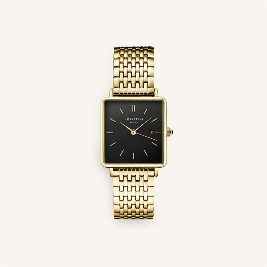 Rosefield Boxy Black horloge – goudkleurig / zwart – productfoto 1