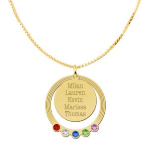 14K gouden ronde familiehanger met namen en geboortestenen - Names4ever