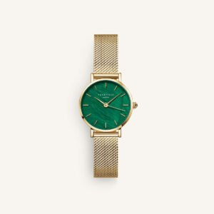 Rosefield Small Edit Emerald Mesh horloge – goudkleurig / groen – productfoto 1