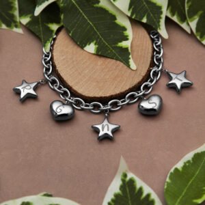 Stalen armband met hartjes en sterren SNA009 – detail