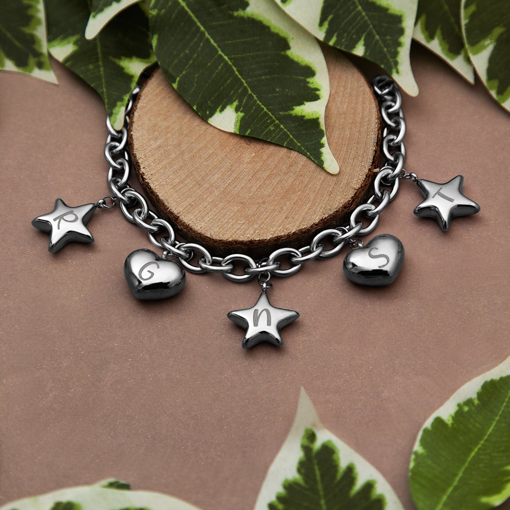 Stalen armband met hartjes en sterren SNA009 – detail