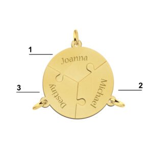 Vergulde 3-delige ronde puzzel breekhanger met namen – VBRH13