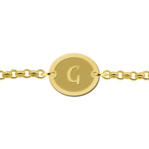 Vergulde ovale armband met rand en letter VAI007 – foto 2
