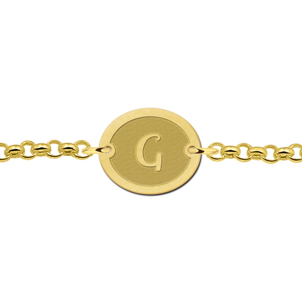 Vergulde ovale armband met rand en letter VAI007 – foto 2