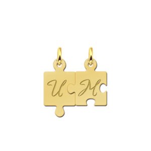 Vergulde puzzelstuk hangers met initialen – VBRH01