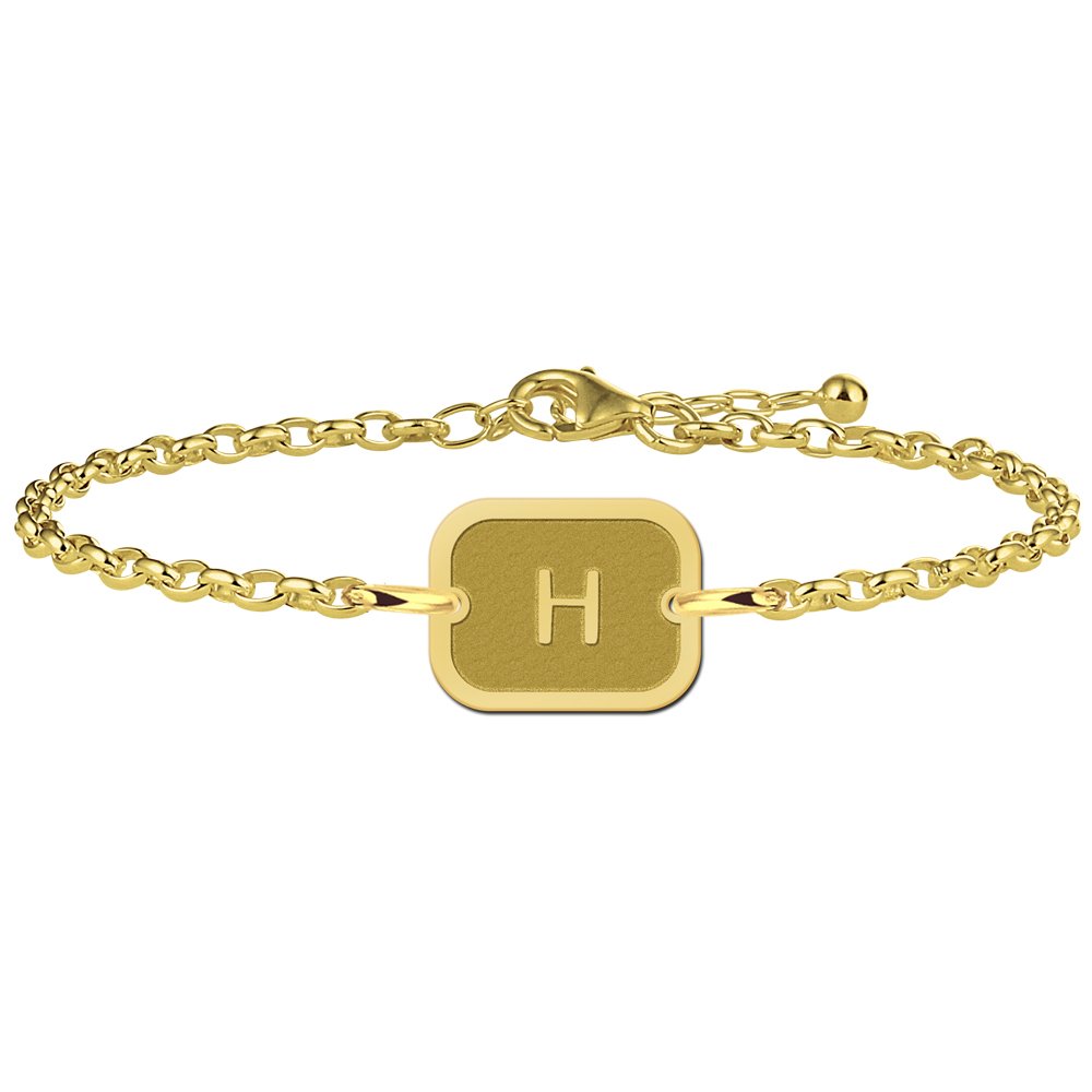 Vergulde rechthoekige armband met rand en letter VAI008 – foto 1