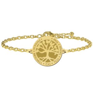 Vergulde stamboom armband met achterplaat en namen VAL002 – foto 1