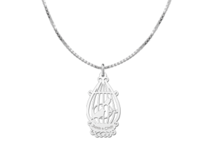Vogelkooi hanger van zilver | Names4ever - voorbeeld met optionele ketting