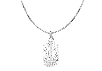 Vogelkooi hanger van zilver | Names4ever - voorbeeld met optionele ketting