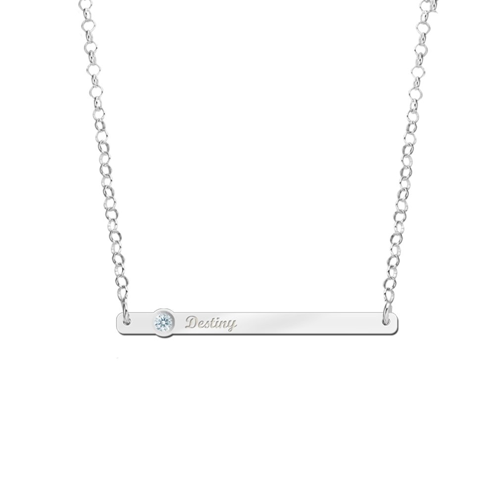 Zilveren Bar Naamketting met Zirkonia | Names4ever - voorbeeldfoto 2