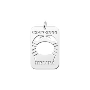 Zilveren Rechthoekige Sterrenbeeldhanger Kreeft met Naam en Datum | Names4ever - hanger zonder ketting
