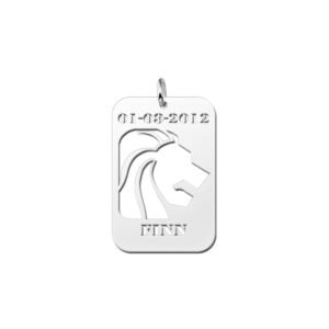 Zilveren Rechthoekige Sterrenbeeldhanger Leeuw met Naam en Datum | Names4ever - hanger zonder ketting